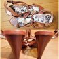 Gianni Bini Brown Leather Jeweled Thong Heeled Sandals Size: 8.5
