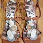 Gianni Bini Brown Leather Jeweled Thong Heeled Sandals Size: 8.5