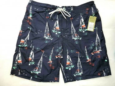 Goodfellow Men's Board Shorts Swim Trunks Lined Tie Waist Sail Boats 4 pockets