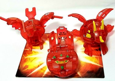 bakugan red pyrus translucent neo dragonoid 630g, fox bat 530g, duel elfin 540g