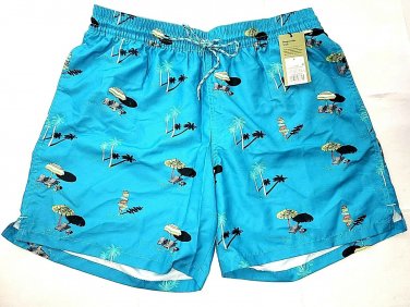 Goodfellow Men's Board Shorts Swim Trunks Lined Tie Waist palm trees 3 pockets