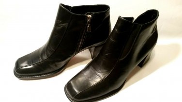 Franco Sarto Ankle Booties Heel Zip Black Leather Womens US 7.5M