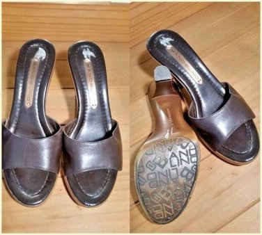 Bandolino Brown Leather Open Toe Heel Slip On Shoes Women's Size 7M