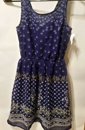 Divided H&M stretch cotton Floral Navy Blue White Mini sleeveless dress size 2