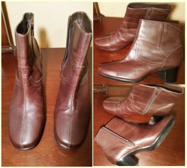 clarks artisan brown leather ankle boots zipper side womens shoes size 10 M