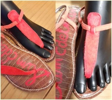 Sam Edelman Gigi Red Ankle Strap Leather Casual Flat Thong Sandals Size 7.5M