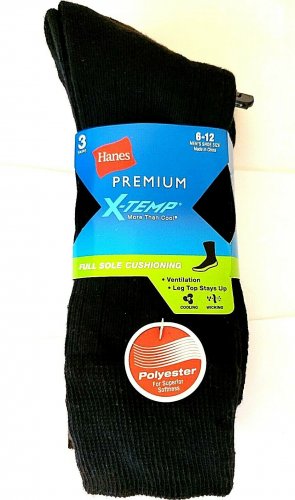 Hanes Premium Men's X-Temp Ventilation Crew Socks Black Size 6-12 (3-Pairs)