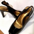 GUESS Women's Black Leather stiletto pumps Peep Toe High Heels Size 8.5 B