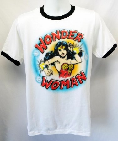 Wonder Woman DC Comics Men's Air Brush Graphic Ringer T-Shirt