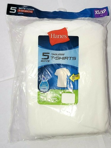 Hanes Boy's 5-Pack Comfortsoft Tagless T-Shirts XS 4-5 NWT