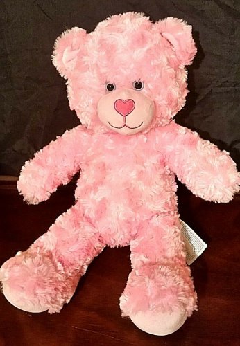 Build A Bear Workshop Pink Fluffy Plush Bear Stuffed Animal 18" Blue Eyes Soft