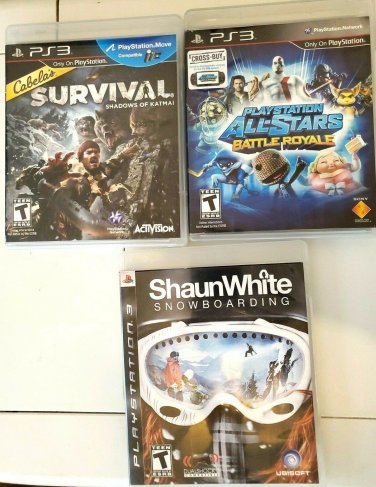 PS3 Game LOT, cabela's survival Shaun White Snowboarding, playstation all stars