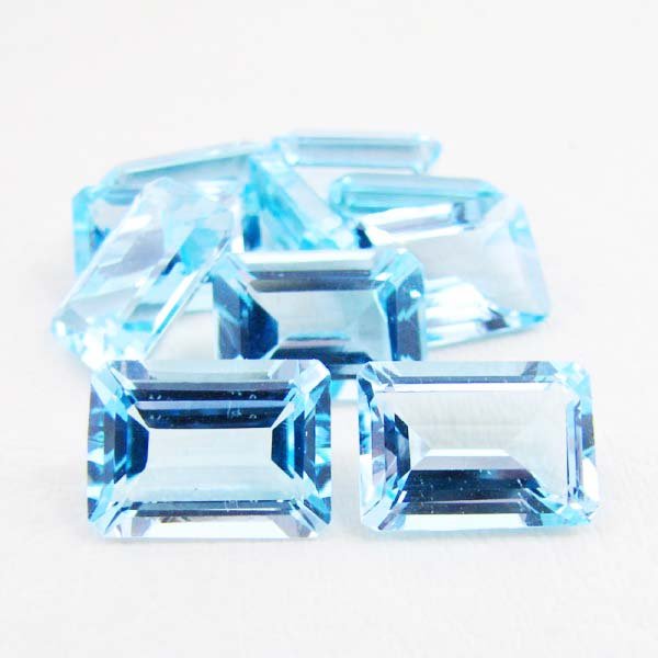 Certified Natural Sky Blue Topaz AAA Quality 10x8 mm Faceted Octagon Shape 50 pcs Lot Loose Gemstone