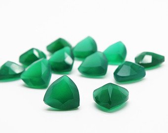 Certified Natural Green Onyx AAA Quality 12 mm Faceted Trillion Shape Pair Loose Gemstone