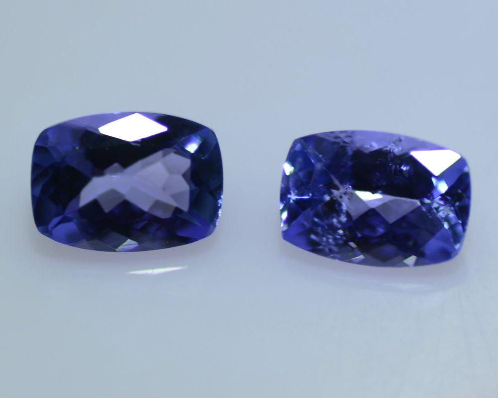 Natural Violet Blue Tanzanite 2.32 Ct Cushion Shape Pair Free Certified HG 8604