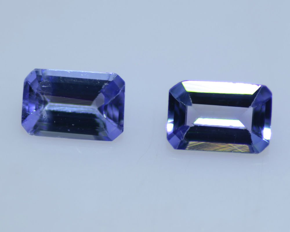 Emerald Cut 0.93Ct Natural Tempting Violet Blue Tanzanite Pair Certified HG 8995