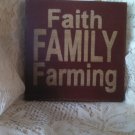 Wooden handcrafted Sign "Faith, Family,Farming" Red with cream letters