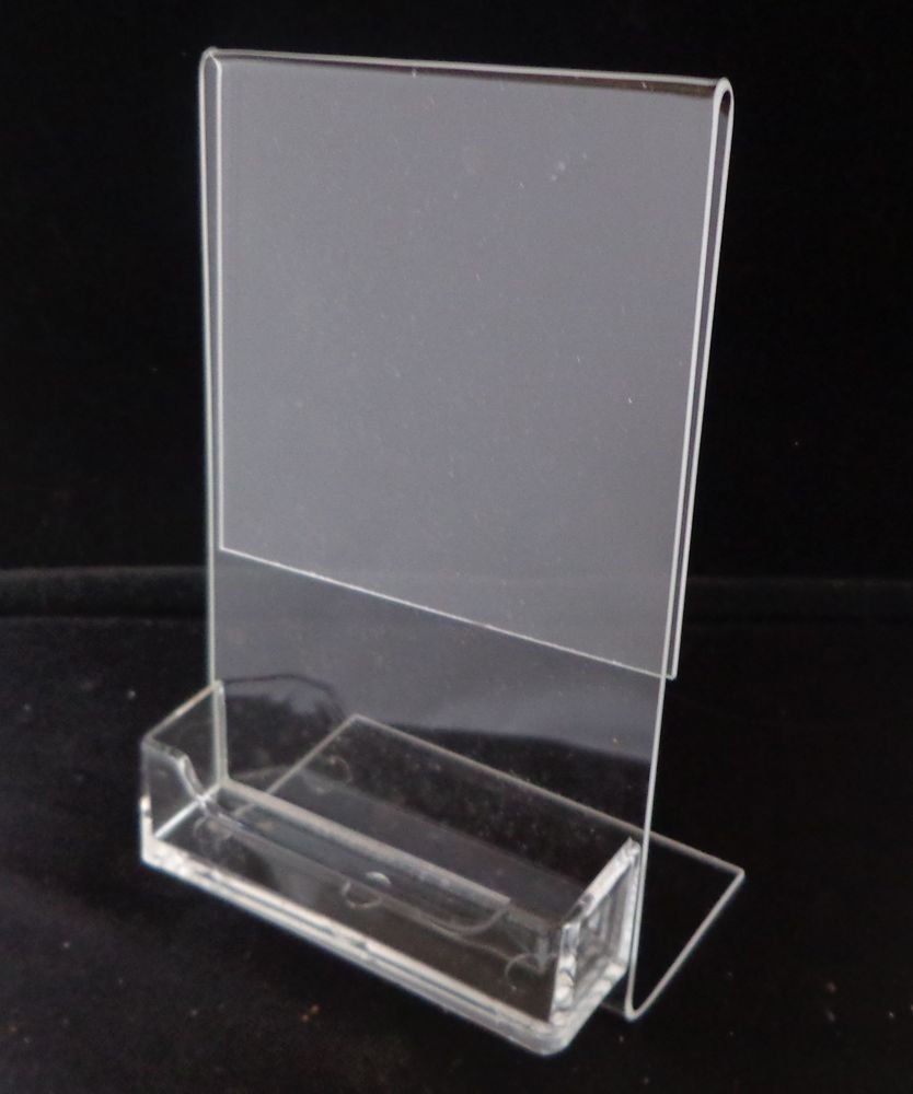 10 Acrylic 4" x 6" Slanted Picture Frame with Attached Business Card Holder