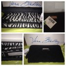 Vera Bradley Wallet Black microfiber NWT Retired  3 section zip-around accordian zebra Giftboxed