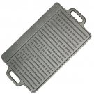 CAST IRON COOKING GRILL GRIDDLE PAN-REVERSIBLE-2 SIDED DOUBLE BURNER LARGE SIZE 9 1/4 x 17-CAMPING