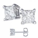 Princess Cut Stud Earrings 1 Carat White Diamond Manmade Sterling Silver