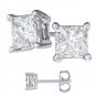Princess Cut Stud Earrings 1 Carat White Diamond Manmade Sterling Silver
