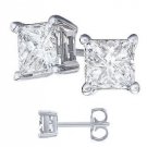 Princess Cut Stud Earrings 2 Carat White Diamond Manmade Sterling Silver