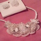 White and Cream Beaded Bib Set