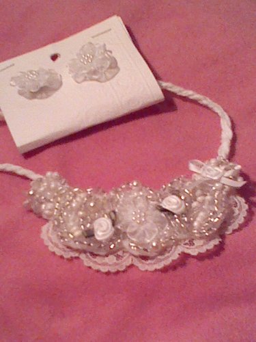 White and Cream Beaded Bib Set