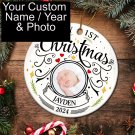 Personalized Customized Baby First Photo Christmas Circle Ceramic Ornament