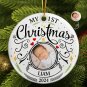 Personalized Customized Baby First Photo Christmas Circle Ceramic Ornament