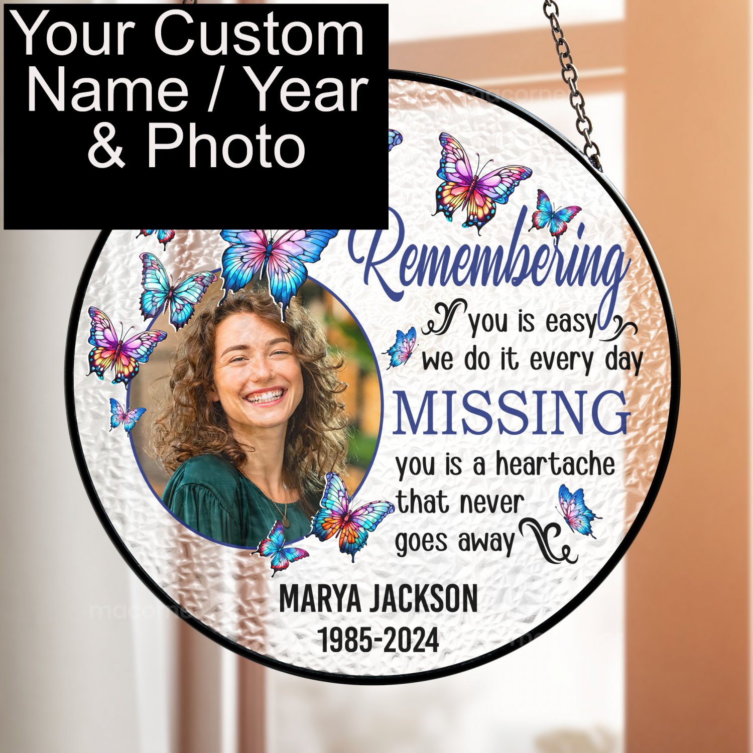 Custom Personalized Photo Stained Glass Window Hanging Suncatcher - Remembering You