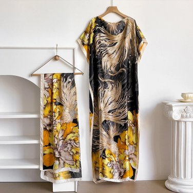 Big Scarf Dubai Turkey Kaftan Muslim Loose Abaya Lady African Maxi Flower Dress