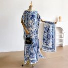 w6 Women Dubai Turkey Kaftan Muslim Loose Abaya African Big Scarf Maxi Flower Dress