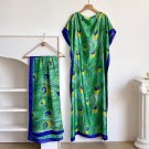 w8 Women Dubai Turkey Kaftan Muslim Loose Abaya African Big Scarf Maxi Flower Dress