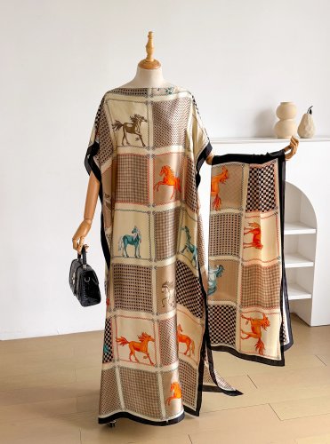 a2 Printed Silk Muslim Fashion African Long Hijab Kuwait Abaya Kaftan Dress
