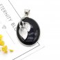 Natural Stone Black Agate Shell Leaf Oval Pendant for Jewelry Making DIY