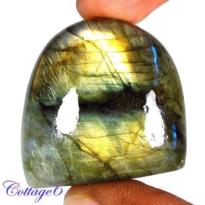 CERTIFIED 81.05Cts. NATURAL GOLDEN FLASH LABRADORITE CABOCHON GEMSTONE C6-2649
