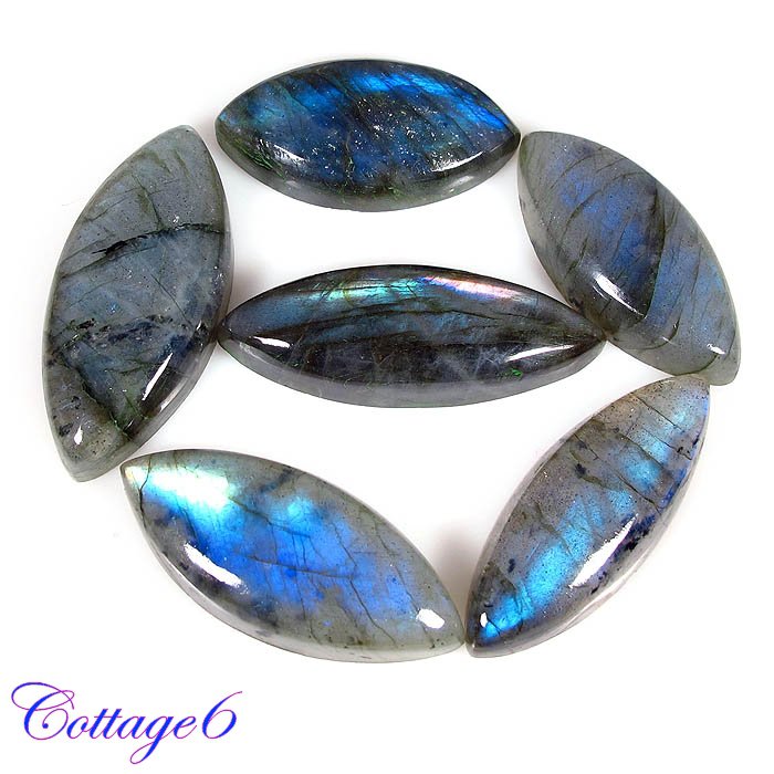 CERTIFIED 6Pcs. 161.00Cts. NATURAL LABRADORITE BLUE FLASH LOT CAB GEMSTONE C6-447