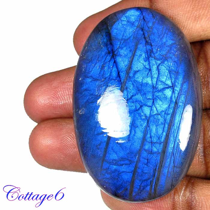 CERTIFIED 124.26Cts. NATURAL LABRADORITE BLUE FLASH CABOCHON GEMSTONE C6-26