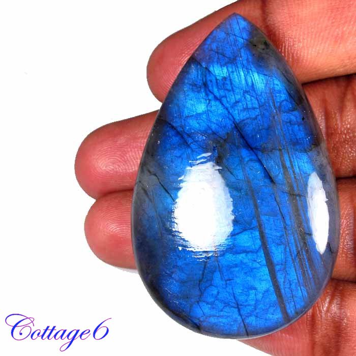 CERTIFIED 129.13Cts. NATURAL LABRADORITE BLUE FLASH CABOCHON GEMSTONE C6-28