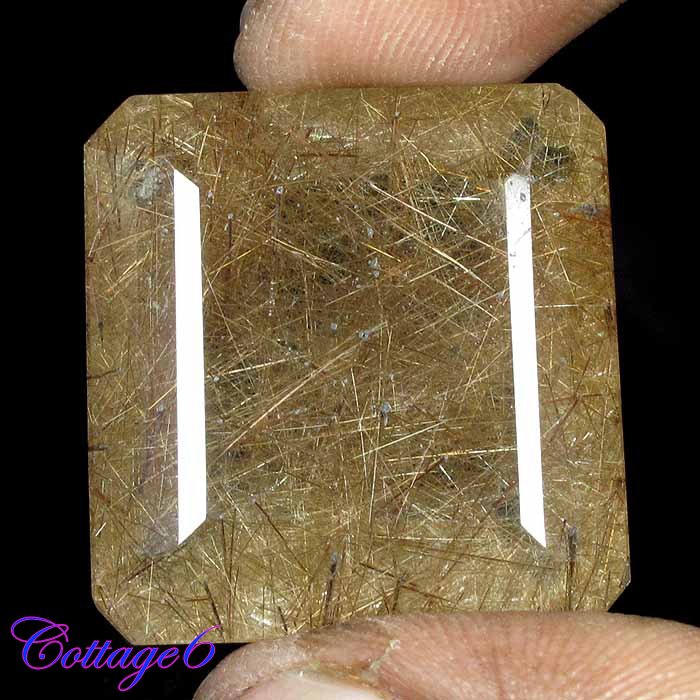 Certified FINE QUALITY~100% NATURAL RUTILE QUARTZ SQUARE CUT GEMSTONE C6-03