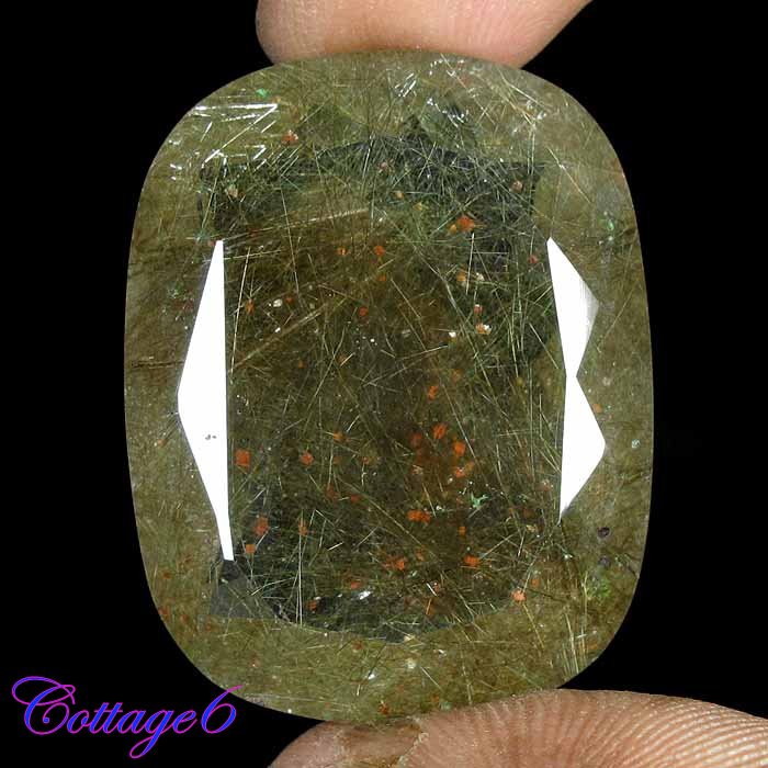 Certifide  NATURAL RUTILE QUARTZ GREEN NEEDLES CUT GEMSTONE BRAZIL C6-37