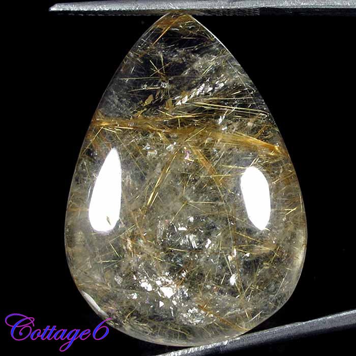 Certifird AA NATURAL GOLDEN NEEDLES RUTILE QUARTZ PEAR CABOCHON GEMSTONE C6-125