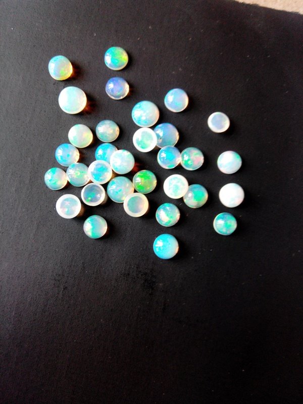 Certified Natural Ethiopian Opal AAA Quality loose Gemstone 4 mm Cabochon Round 2 pieces Pair