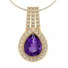 925 Silver Pendant With Yellow Rhodium Amethyst Pear 8x10mm With White Topaz Round Gemstone Pendant