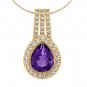 925 Silver Pendant With Yellow Rhodium Amethyst Pear 8x10mm With White Topaz Round Gemstone Pendant