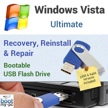 Windows Vista Ultimate - Reinstall, Repair & Recovery - 32 & 64 bit Bootable USB