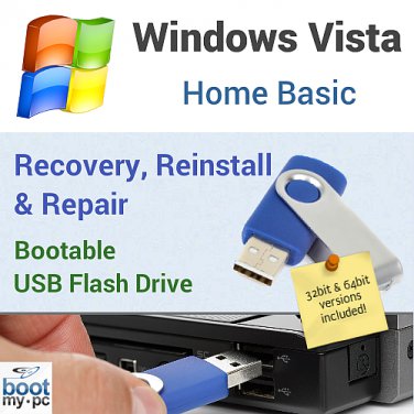 Windows Vista Home Basic - Reinstall, Repair & Recovery - 32 & 64 bit Bootable USB