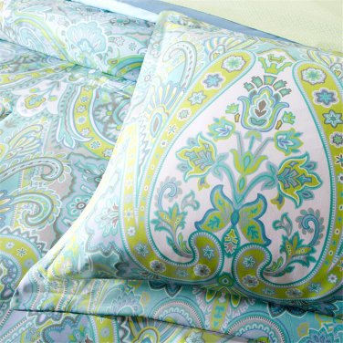 9 Pc Aqua Blue Green Paisley Queen Comforter Set Teal Boho